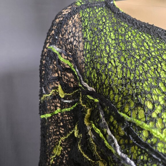 Vintage Layered Mesh Top Green Black  2 Piece Size L Fairy Grunge Avant Garde - Picture 4 of 11